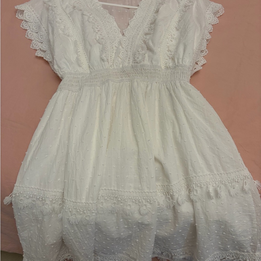 White Lace Trim mini Dress